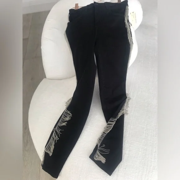 L’AGENCE Chic Black Fringe Pants NWT